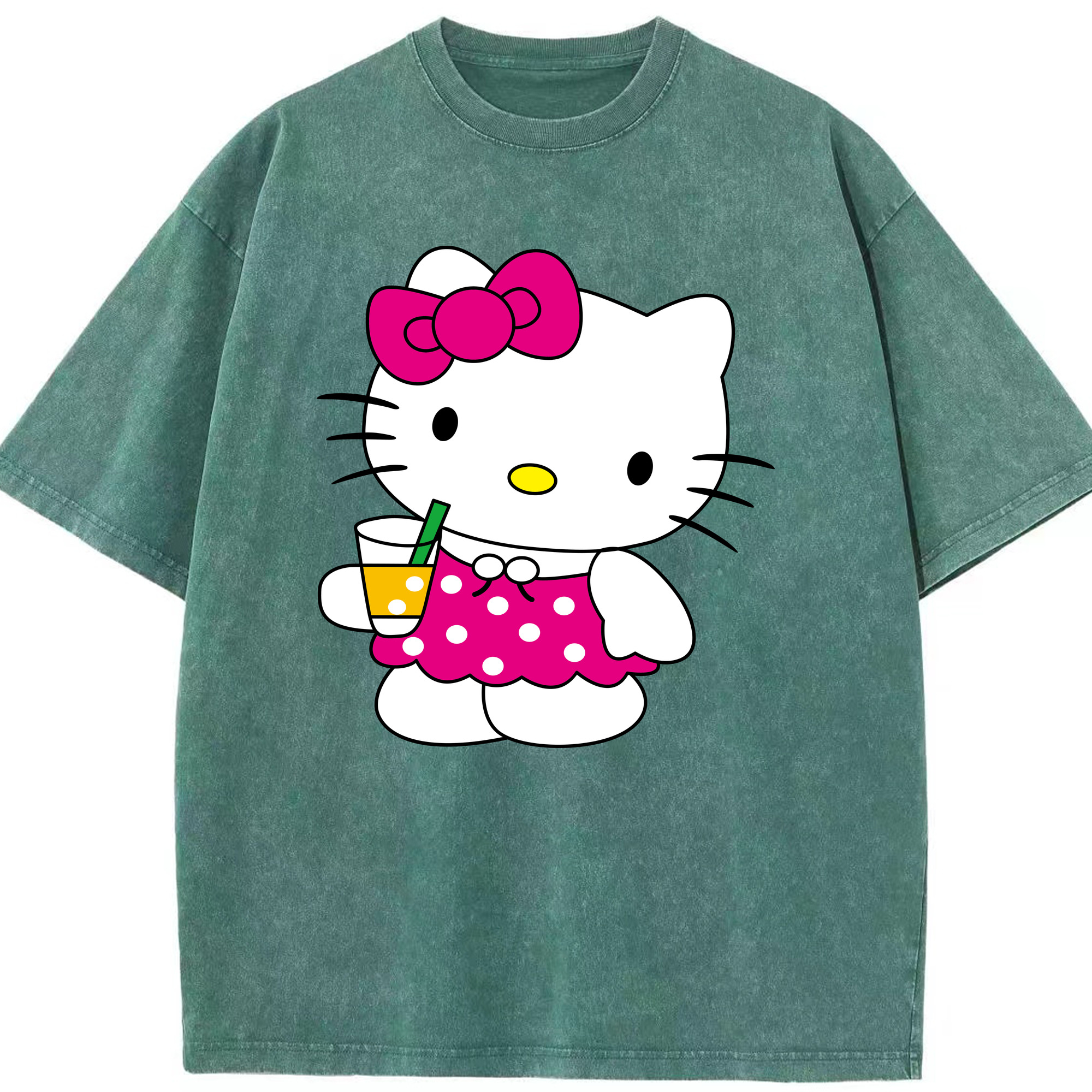 （画像用） Hello Kitty ハローキティ 綿100% ヴィンテージ風 半袖Tシャツ（フロントプリント）